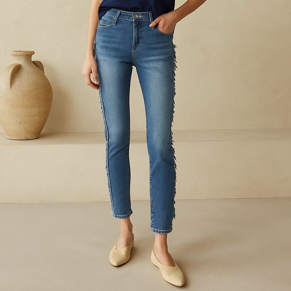 Urban Outfitters Flying Monkey Anthropologie Fringe Tassel Skinny Jeans Size 24 - Picture 1 of 6